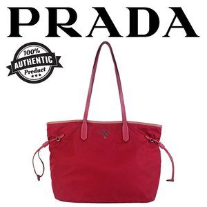 Prada Nylon Safiano Leather Trimmed Tote Pink